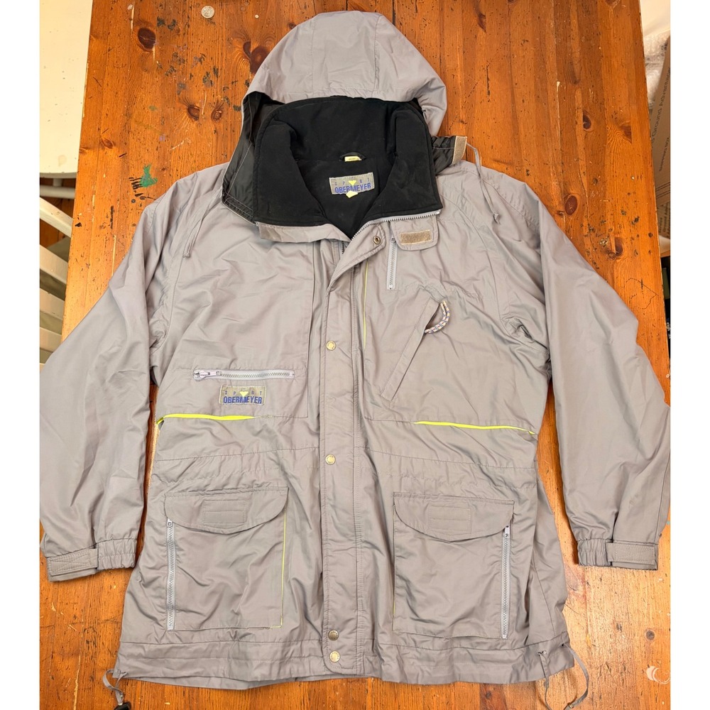 Vintage Sport Obermeyer Ski Jacket Mens XL Grey Fleece Lined Hooded 37037